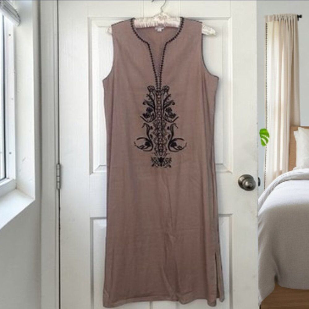 Sigrid Olsen sleeveless embroidered a-line linen midi dress - Size L